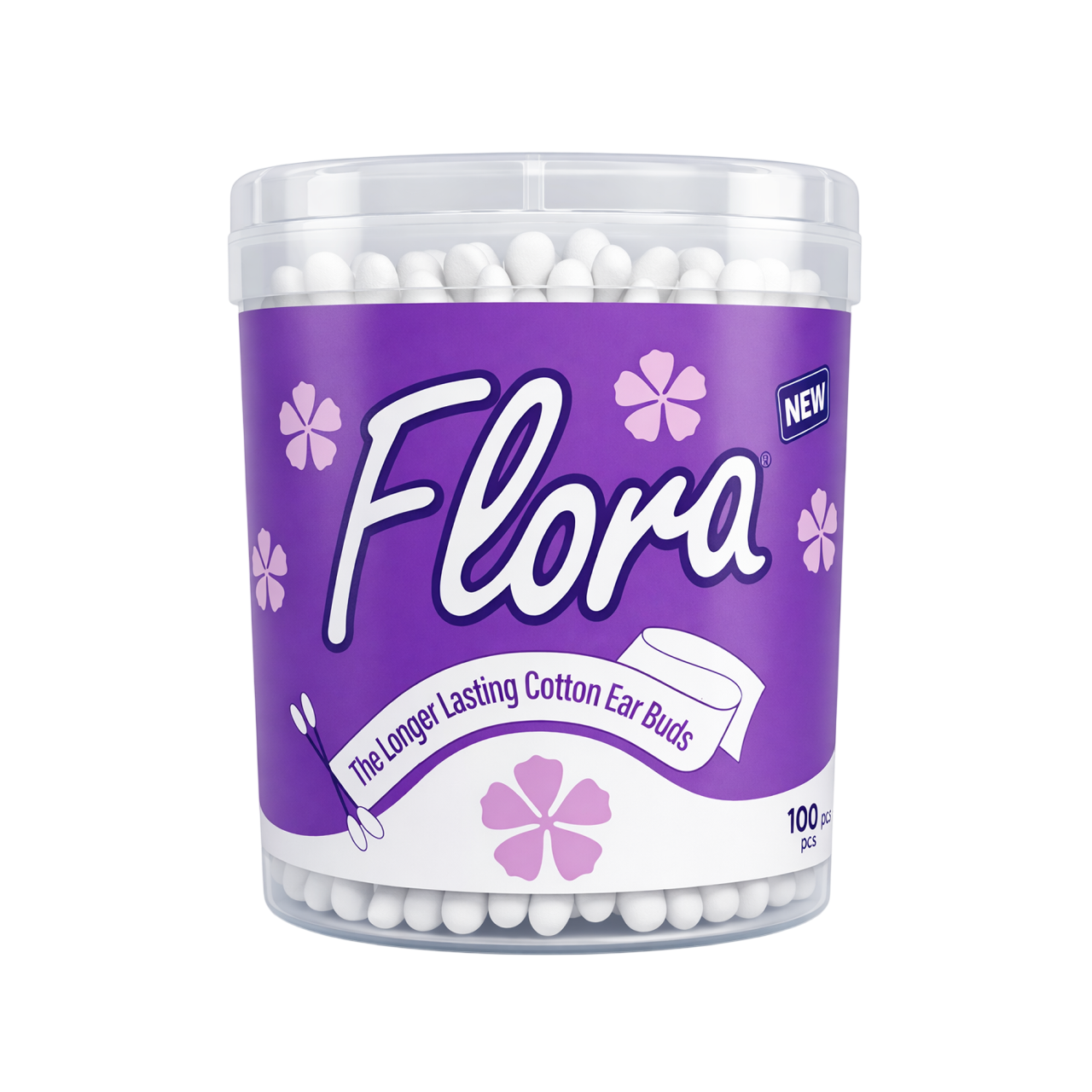Flora-Earbuds-White-Normal-Tip-Round-Tin-100s-12-Tins-x-6-Dozens-per-Carton-1 Flora earbuds tin 100s - Image 1